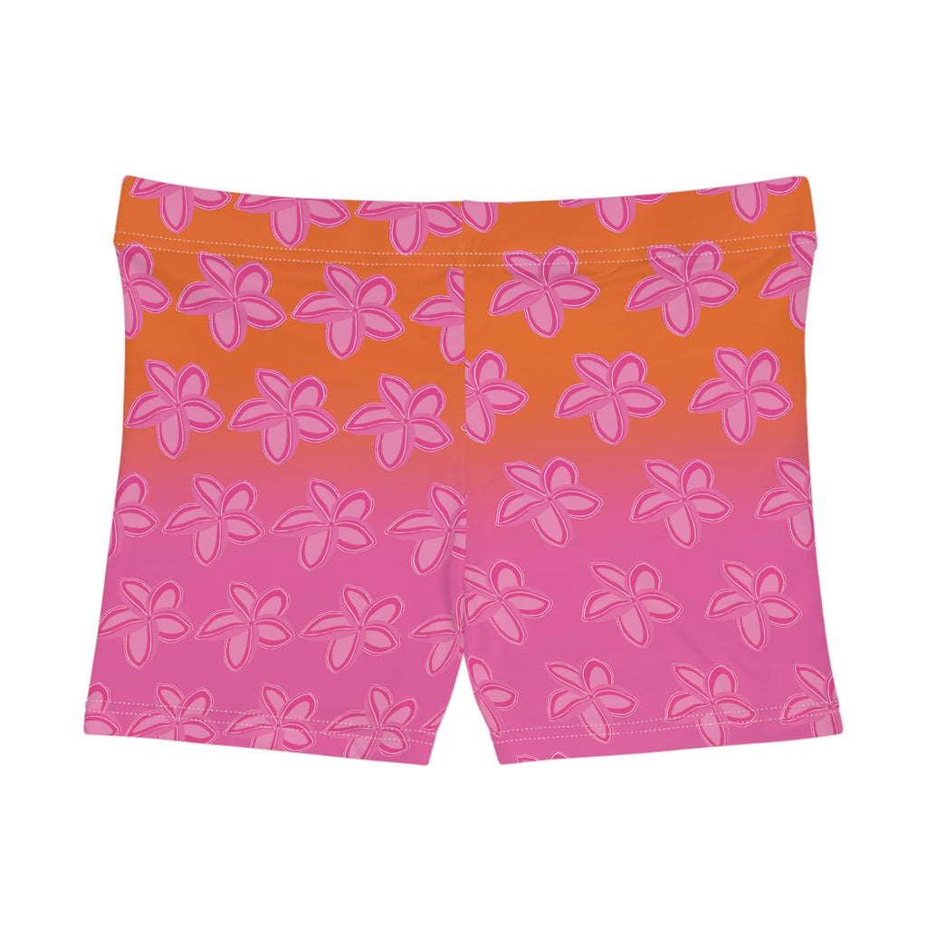 “Plumeria Sunset” Women's Soft Shorts