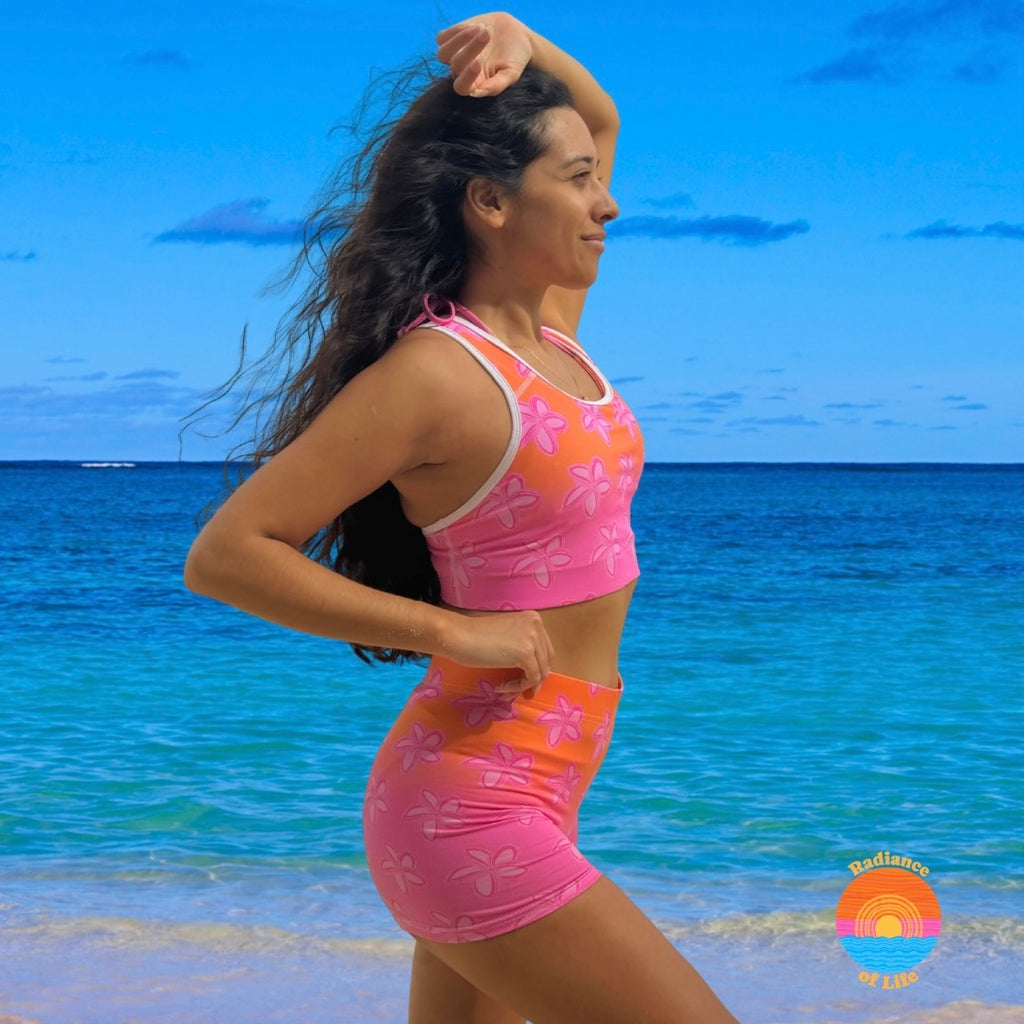 “Plumeria Sunset” Women's Soft Shorts