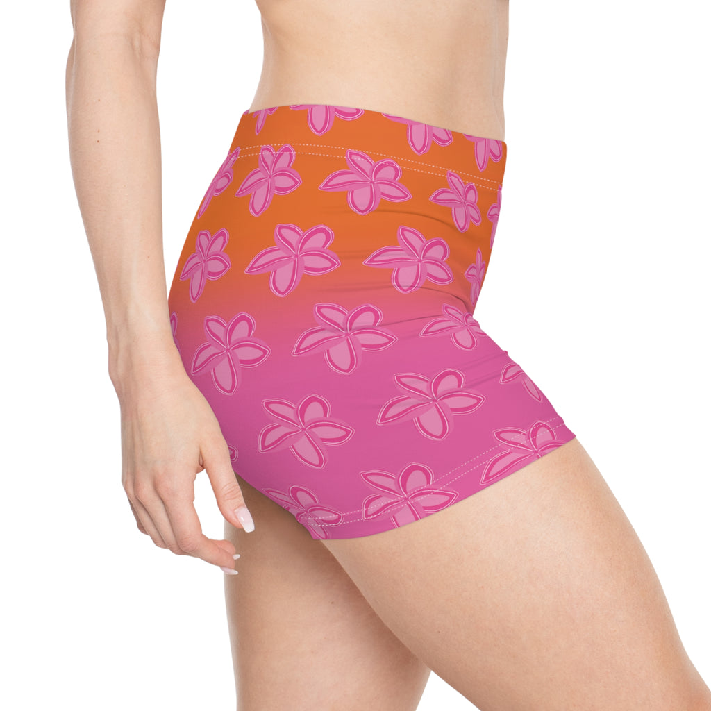 “Plumeria Sunset” Women's Soft Shorts